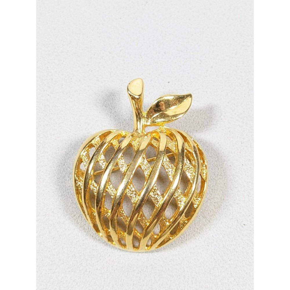 Vintage Gold tone Cut out Apple Pin Brooch